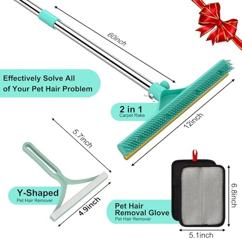 Carpet Rake for Pet Hair Removal - 60" Adjustable Long Handle Carpet Rake - Image 2