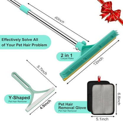 Carpet Rake for Pet Hair Removal - 60" Adjustable Long Handle Carpet Rake - Image 2
