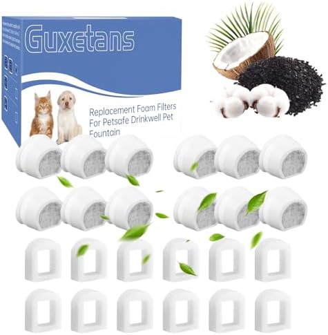 24Packs Pet Water Fountain Filters,12pcs Replacement Carbon Filter for PetSafe Drinkwell Fountains &12pcs Replacement Foam Filters for Pet Safe Pump by Guxetans