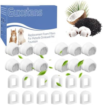 24Packs Pet Water Fountain Filters,12pcs Replacement Carbon Filter for PetSafe Drinkwell Fountains &12pcs Replacement Foam Filters for Pet Safe Pump by Guxetans