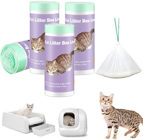 100 Pack Cat Litter Box Liner Bags Compatible with Pet Clumping & for Smartspin Self-cleaning Litter Box, Thick Heavy Duty Drawstring Waste Drawer Liners Compatible with PURA X/MAX -23" x 12" by Mooydee