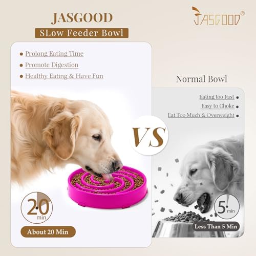 JASGOOD Slow Feeder Dog Bowl for Large Medium Dogs, Anti-Gulping Pet Slower Food Feeding Bowls, Stop Bloat, Preventing Choking, Healthy Design, R-Rose red - Image 2