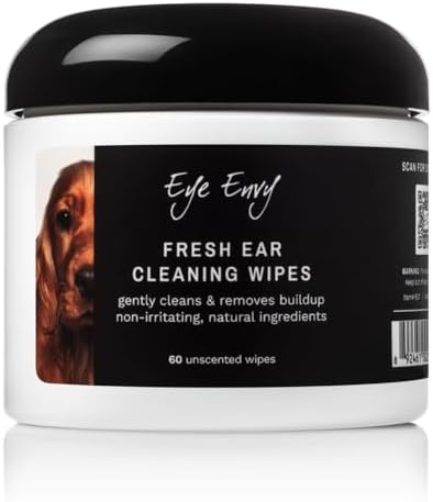 Eye Envy Fresh Ear Cleaning Wipes for Dogs. Made in the USA from Natural Ingredients. Unscented. Safe and Non-Irritating. Removes Dirt, Debris, and Wax buildup. 60 Count. by EyeEnvy