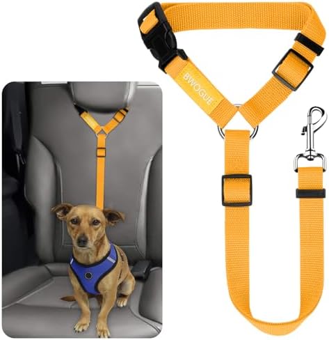 BWOGUE Dog Seat Belt for Car, Headrest Restraint Lead, Non-Elastic, Yellow by BWOGUEPetHome