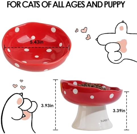 Red and Orange Mushroom Cat Bowl Set, 2PCS Elevated Ceramic Bowls for Cats - Image 3