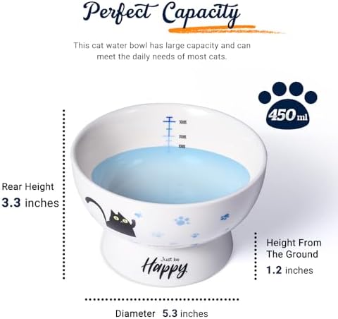 Porcelain Raised cat Bowl, 15-Ounce Raised Porcelain pet Bowl - Protects Your pet's Spine, Large-Capacity Non-Overflowing pet Bowl with Anti-Slip Strap, Dishwasher Safe (Blue) - Image 2