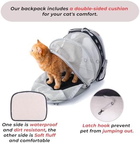Lollimeow Cat Carrier Backpack, Expandable Bubble Pet Carrier for Cats and Small Dogs, Airline Approved Travel Backpack for Hiking, Walking & Outdoor Adventures - Supports up to 14 lbs - Image 6