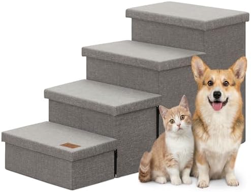 Zerbuger Dog Stairs with Storage, Grey 4 Steps Dog Ramp no Condo for Bed by Zerbuger