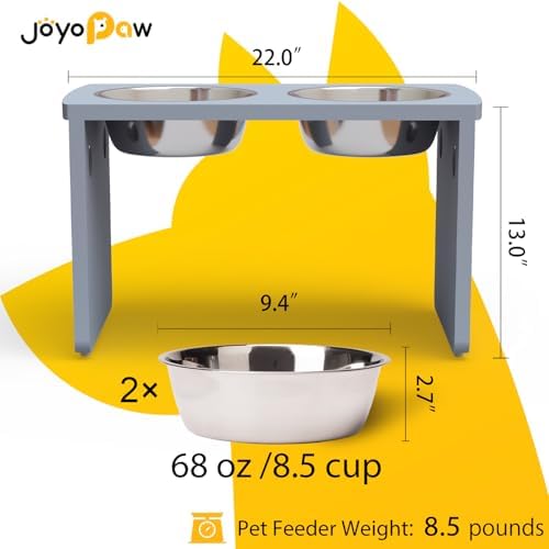 Elevated Dog Bowls, Bamboo Raised Dog Bowl for Large Dogs, with 2 Stainless Steel Bowls (13'' Tall-68 oz Bowl, Grey) - Image 2