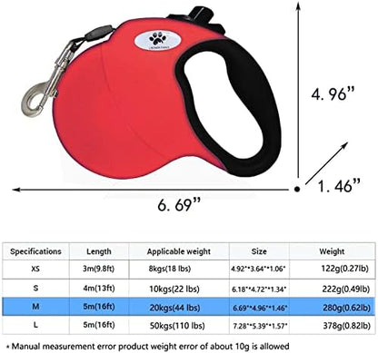 16ft Retractable Dog Leash for Medium Breed Dogs up to 44 lbs with a Detachable Chew Proof Extender Wire Ropes (RED M) - Image 2