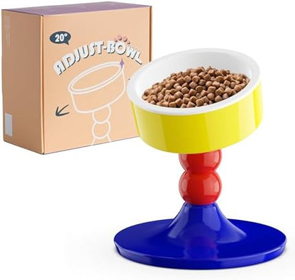 Ceramic Elevated Raised Cat Bowls,Cat Food Dish with Stand, 3 Height Adjustable Raised Dog Bowl Stand for Small Dogs Cats, Adjusts to 4.69", 5.98", 7.28" (Red & Blue) by MIUPET