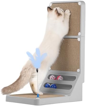 Goosheep Cat Scratching Board Cat Scratching Post,2-in1 L Shaped Cats Cardboard Scratcher with Box, Kitten Scratcher Ball Wall Scratchers Pad for Indoor Cats Grey by Goosheep