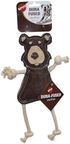 SPOT Dura-Fused Leather Forest Animals - Dog Toy with Squeaker and Rope Limbs, Real Leather and Jute Chew Toy, Durable No-Stuffing Toy For Light to Moderate Chewers - 14in, Assorted Styles, 1 Piece by SPOT