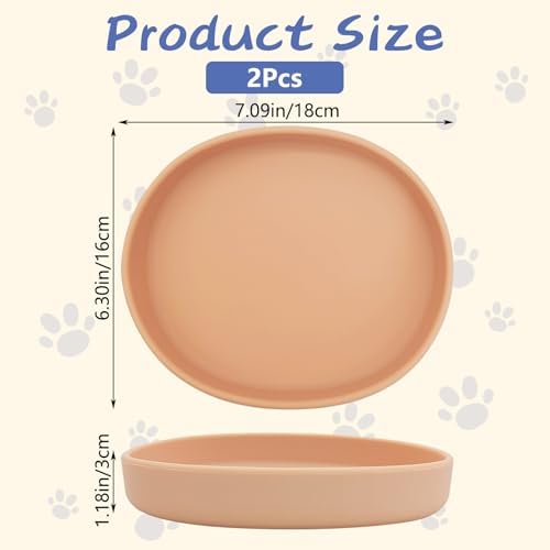 Fhiny 2 PCS Silicone Cat Food Bowls Shallow Dog Bowl 7" Non-Slip Pet Feeding Dishes for Dry and Wet Food Whisker Fatigue Cat Plates for Kitten Puppy and Small Pets (Orange) - Image 2