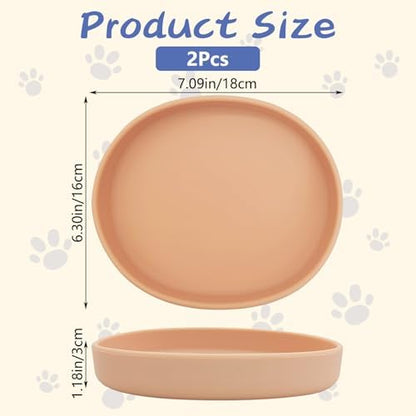 Fhiny 2 PCS Silicone Cat Food Bowls Shallow Dog Bowl 7" Non-Slip Pet Feeding Dishes for Dry and Wet Food Whisker Fatigue Cat Plates for Kitten Puppy and Small Pets (Orange) - Image 2
