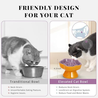 S&Q's Ceramics Raised Slow Feeder Cat Bowl, Ceramic Elevated Food Bowl Small Dogs Slow Feeder, Flower Shaped Cute Pet Dish for Dry and Wet Food (Purple, 5.8") - Image 5