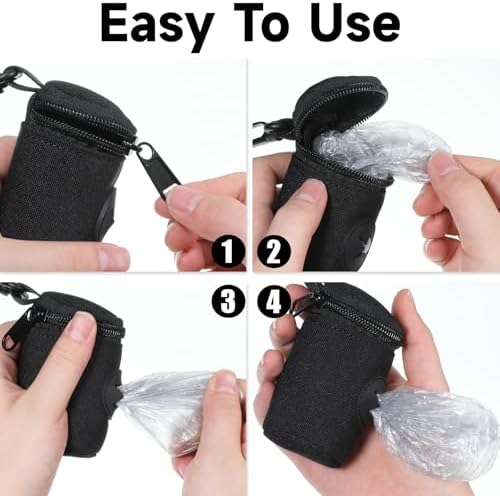 Dog Poop Bag Holder for Leash, Durable Fabric Poop Bag Dispenser with Zipper, Soft Pet Waste Bags Pouch, Small Doggy Puppy Walking Accessories Attachment for Leash (Black) - Image 5