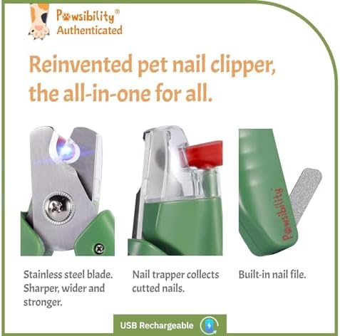 Pawsibility - Reinvented Pet Nail Clippers for Your Pal - [USB Rechargeable] - LED Light for Bloodline | Razor Sharp and Durable Blade | Vets Recommended Trimming Tool for Dogs and Cats - Green - Image 2