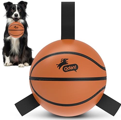 QDAN Dog Basketball Toys, Dog Balls with Straps for Tug of War, 6 Inch by QDAN
