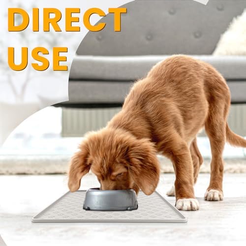 Ptlom Dog Food Mat Anti-Slip Bowl Mats for Food and Water, Waterproof Silicone Pet Placemat with High Raised Edges, Non-Slip Puppy Feeding Tray for Small, Medium Large Cats Dogs, Cream, 11.8"x11.8" - Image 4