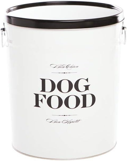 Harry Barker Bon Chien Dog Food Storage Canister – Small 3.5 gallons, Airtight Stainless Steel Pet Food Container, Stylish Kitchen Counter Dog Kibble Storage with Easy-Open Lid - White