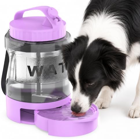 Portable Dog Water Bottle with Travel Bowl, 77 oz/2.2 L, Purple by PETDOTT