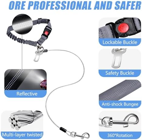 2 Pack Chew Proof Dog Seat Belt with Steel Cable, 2 in 1 Car Harness for Medium & Large Dogs Chewer Heavy Duty Dog Seatbelts - Image 5