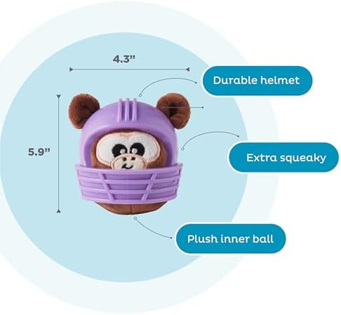 Outward Hound Helmet Headz Monkey Dog Toy, Plush Squeaky Fetch Ball, Durable Dog Toy for Active Play, Multicolored, Small - Image 3