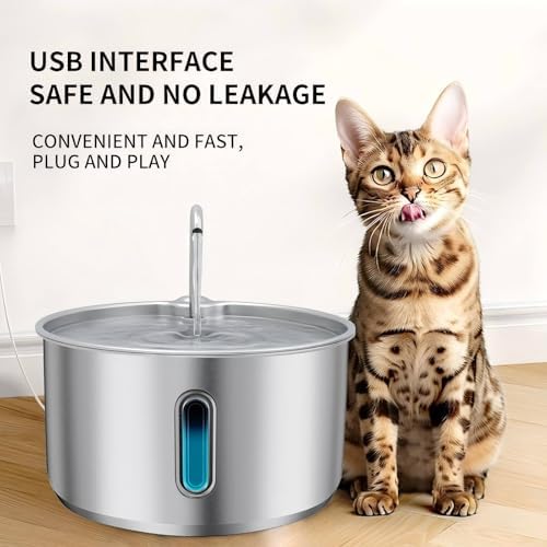 135oz/4L 304 Stainless Steel Cat Water Fountain for Cats & Dogs – LED Window with Blue/Red Alerts, Ultra-Quiet 38dB Pump, Auto Shut-Off, Night Light, Indoor Pet Water Dispenser - Image 4
