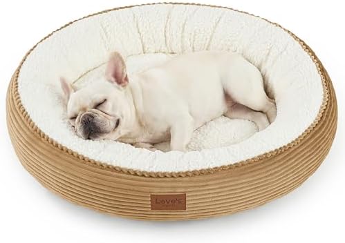 Love's cabin Round Donut Cat and Dog Cushion Bed, 30in Pet Bed for Medium or Large Dogs, Anti-Slip & Water-Resistant Bottom, Soft Durable Fabric Pet Beds, Washable Calming Cat Bed, Beige by Lovescabin