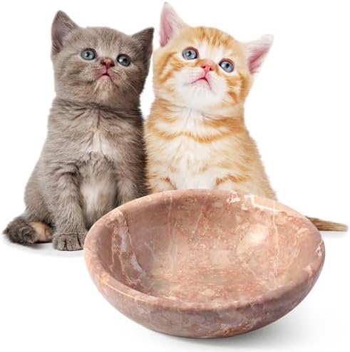 Natural Marble Cat Bowl, Weighted 1.5lb Cat Food Bowl for Cat and Small Dog, Small Animal Pet Food Dish Non-Slip, Shallow Dish for Whisker Fatigue Relief, Premium Red Stone for Home Decor by Karibiber