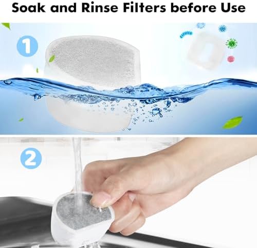 24 Pack Cat Water Fountain Filters Replacement, 12 Carbon Filters and 12 Foam Sponge Pre-Filter Fit for Multiple Ceramic and Stainless Steel Pet Fountains - Image 7