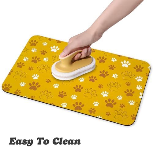 Dog Food Mat, Absorbent Water Bowl Mats Cat Pet Feeding Placemats Yellow 24 * 16 inch - Image 4