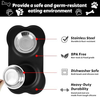 AsFrost Dog Food Bowls Stainless Steel Pet Bowls & Dog Water Bowls No Spill Non Skid, Feeding Bowls with Dog Bowls Silicone Mat for Small Medium Large Size Dogs, Cat Pet Dog Dishes Set, Black, 3 Cup - Image 4