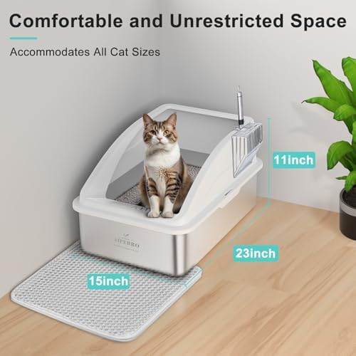 AIPERRO Stainless Steel Litter Box | XL Enclosed Cat Litter Boxes with Lid - Image 6