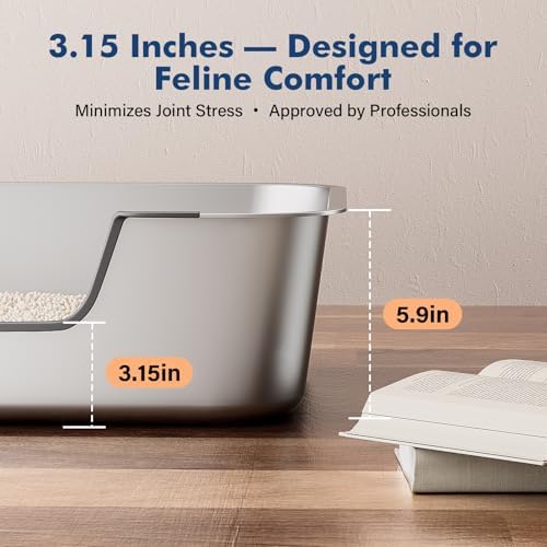 Qiuma Stainless Steel Cat Litter Box with Low Entry, Metal Kitty Litter Box for Senior or Injured Cats, Odor-Free, Non-Stick, Easy to Clean, 17.5"x13.6"x5.9", Litter Pan for Medium and Small Cats - Image 4