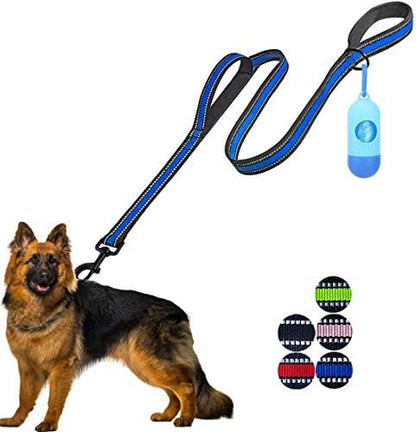 JSXD Heavy Duty Double Handle Dog Leash - 5 FT with Comfortable Padded and Reflective Rope, Suitable for Small, Medium, Large Dogs (Wide-Blue) by JSXD