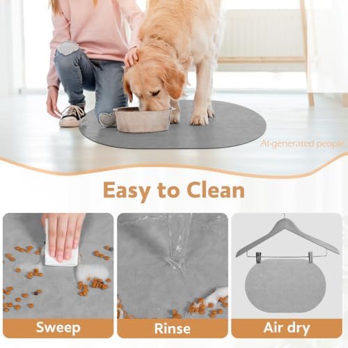 MontVoo Absorbent Dog Food Mat-Dog Mat for Food and Water Bowl | Quick Dry Pet Dish Mat, No Stains & Easy Clean Cat Rug for Messy Drinkers Cat Accessories Pet Supplies, 12"x19", Lightgrey - Image 6