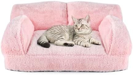 Cat Couch Bed with Removable Cover Washable Pink Small Dog Bed Soft Plush Pet Sofa for Indoor Cats Cute Princess Puppy Cushion, Non-Slip Bottom (Pink, 26x19x13 inch) by pawstrip
