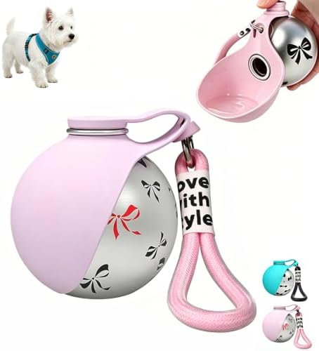 Portable Dog Water Bottle, Flip-Top Silicone Bowl Design, Insulated Hot & Cold Retention Material, One-Hand Leakproof Use, Perfect for Walking & Hiking, 10oz (Pink, Printing) by Unknown