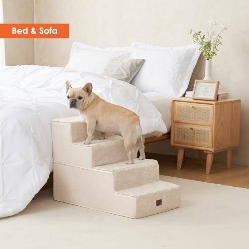 EHEYCIGA Dog Stairs for Bed 20" H, 4-Step Extra Wide Dog Steps, Beige - Image 7
