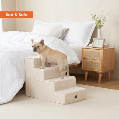 EHEYCIGA Dog Stairs for Bed 20" H, 4-Step Extra Wide Dog Steps, Beige - Image 7