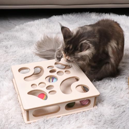 Natural Wood Cat Interactive Box Puzzle Hunting Exercise Toy - Image 6
