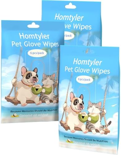 Homtyler Dog Wipes & Cleaning Gloves 2-in-1 for Dogs and Cats, Extra-Thick Pet Wipes with Coconut Oil for Lick-Safe Paws, Eyes, Ears & Body, Rinse-Free Waterless Bath for Deodorizing&Cleansing, 18 PCS by Homtyler
