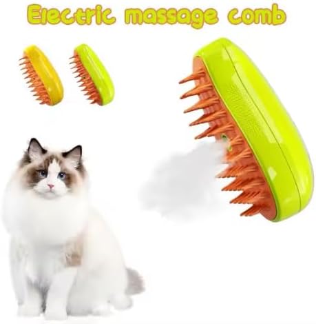 3-in-1 Steam Pet Brush for Cats & Dogs – Self-Cleaning Spray Comb for Grooming, Shedding & Massaging – Quiet Rechargeable Electric Steamer Hair Remover with Mist – Indoor Spa Tool (Yellow) - Image 3