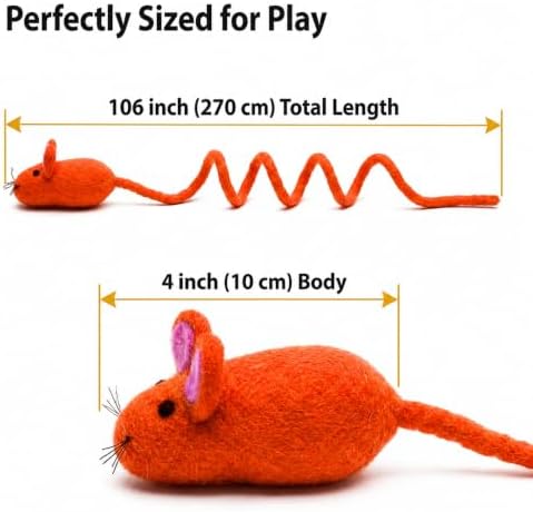 Glaciart One Felt Mouse Cat Toy – Soft Fuzzy Enrichment 100% Natural Wool - Interactive Catnip Play Cat Toy Set - Safe for Pets, Non-AZO Colored Dyes - 100” Long - Image 3