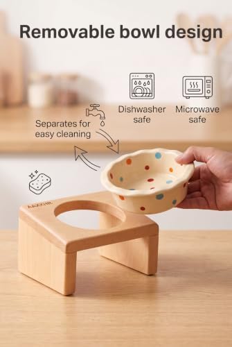 Elevated Cat Bowls with Natural Beech Wood Stand and Ceramic Bowl - Image 5