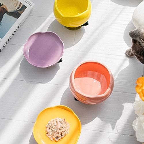 PIPIPET Raised Cat Bowls, Ceramic Flower Dish, Elevated Cat Food Bowls for Spine & Whisker Protection - Purple - Image 6