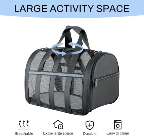 Soft Sided Pet Carrier, Airline Approved Dog Cat Travel Bag with Mesh Windows, Collapsible Portable Pet Carrier for Small Medium Dogs Cats (Black) - Image 2