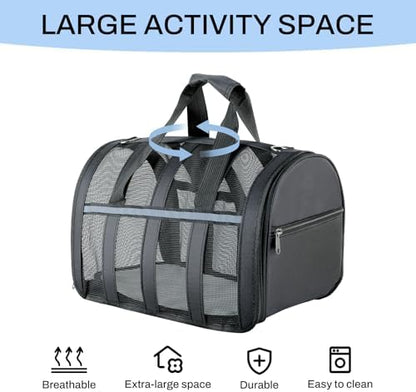 Soft Sided Pet Carrier, Airline Approved Dog Cat Travel Bag with Mesh Windows, Collapsible Portable Pet Carrier for Small Medium Dogs Cats (Black) - Image 2